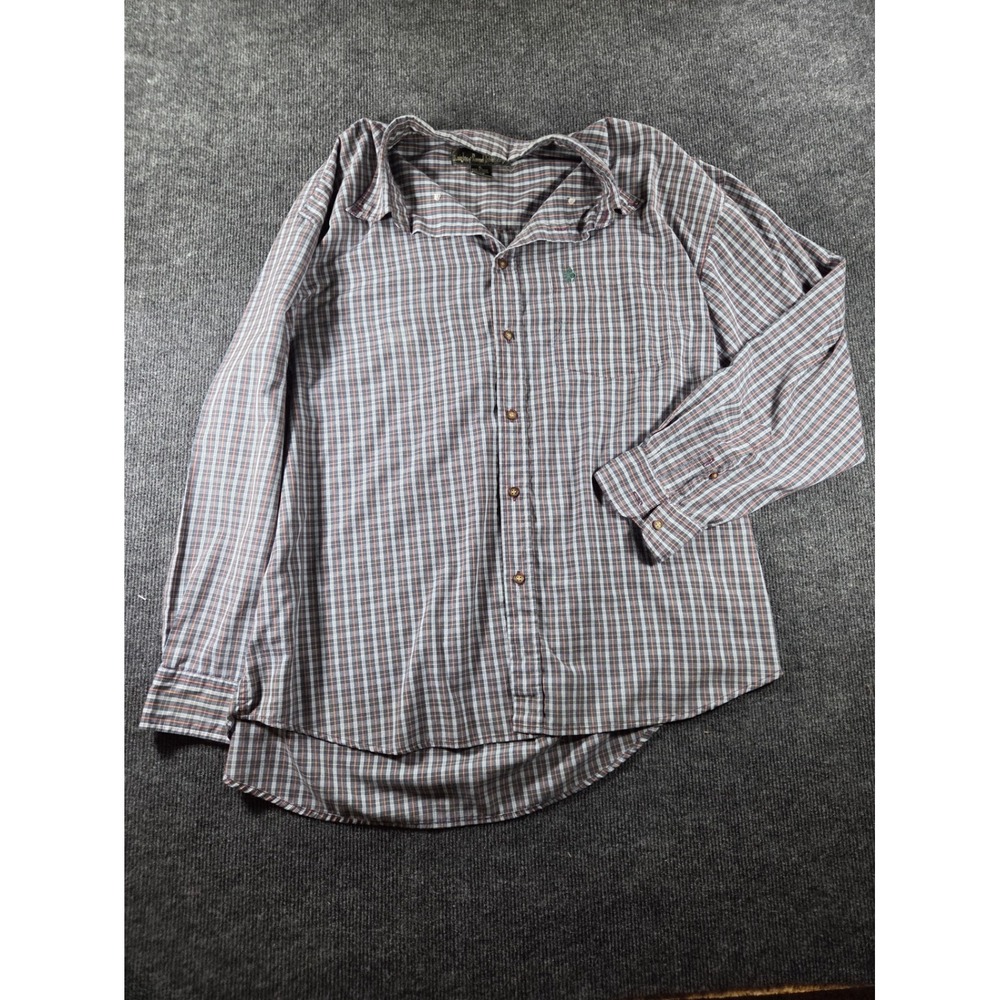 Knights of Round Table Mens XL Plaid Button Down Shirt Long Sleeve Grey Blue